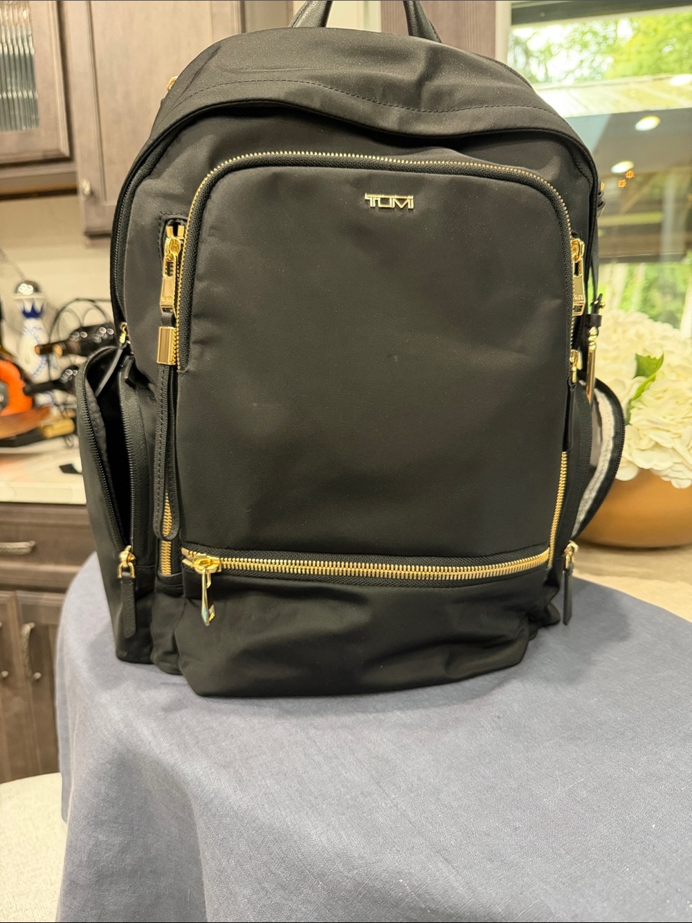 Tumi Black Backpack with Gold Hardware